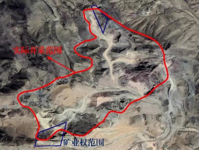 2021年5月的衛(wèi)星遙感影像顯示，白土崗子石料廠礦業(yè)權(quán)面積僅16.65畝，越界開(kāi)采達(dá)207畝，超出12.4倍