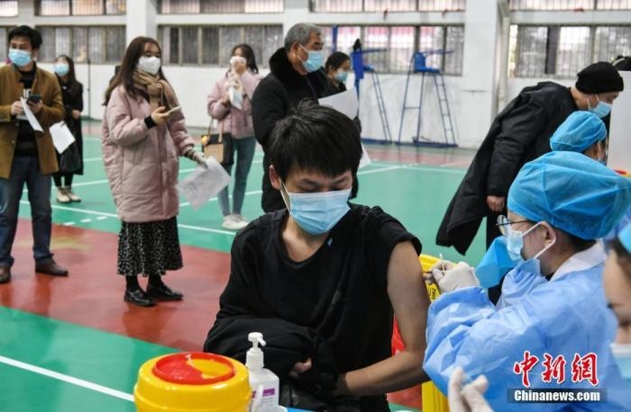 資料圖：安徽農(nóng)業(yè)大學(xué)學(xué)生在校園新冠疫苗接種點(diǎn)接種疫苗。 <a target='_blank' href='/'>中新社</a>記者 韓蘇原 攝