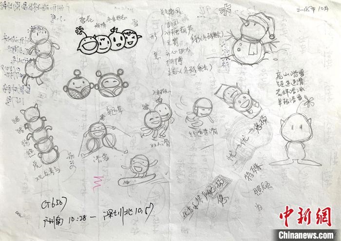 “冰墩墩”最初創(chuàng)意原型是中國北方傳統(tǒng)小吃冰糖葫蘆。圖為“冰糖葫蘆”設(shè)計(jì)手稿。(資料圖) 劉平云供圖
