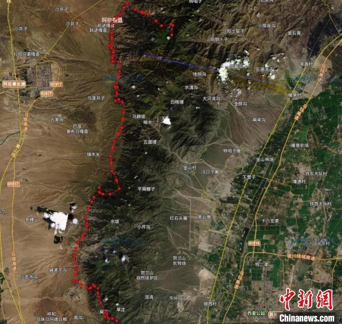 圖為雪豹在春節(jié)前后的活動(dòng)軌跡。　內(nèi)蒙古賀蘭山國(guó)家級(jí)自然保護(hù)區(qū)供圖