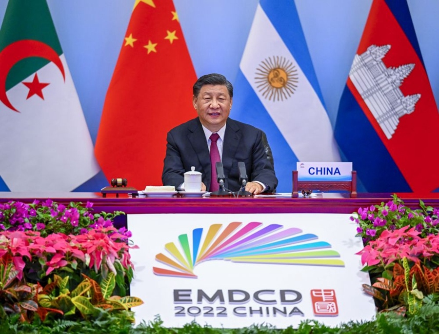 2022年6月24日晚，國家主席習(xí)近平在北京以視頻方式主持全球發(fā)展高層對(duì)話會(huì)并發(fā)表題為《構(gòu)建高質(zhì)量伙伴關(guān)系 共創(chuàng)全球發(fā)展新時(shí)代》的重要講話。