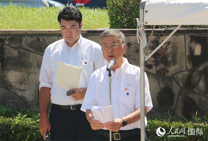藤澤市市長鈴木恒夫在紀念儀式上致辭。人民網(wǎng) 許可攝