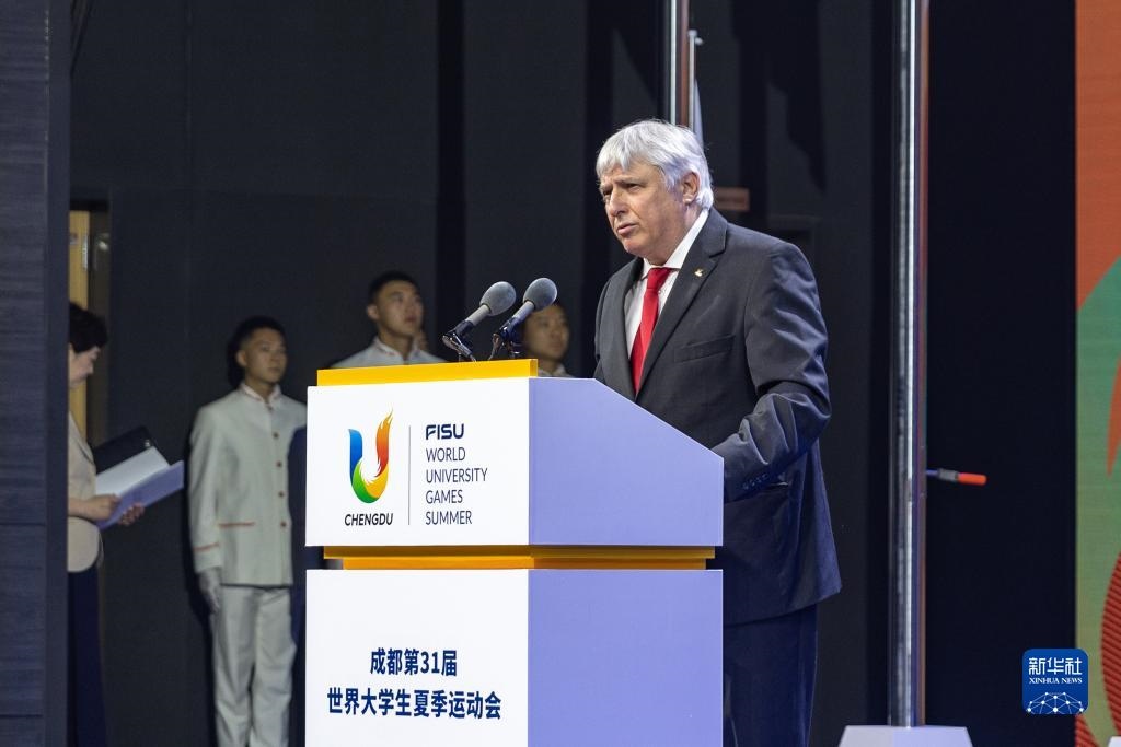 7月22日，國際大體聯(lián)秘書長、首席執(zhí)行官艾瑞克·森超在開村儀式上致辭。新華社記者 黃偉 攝