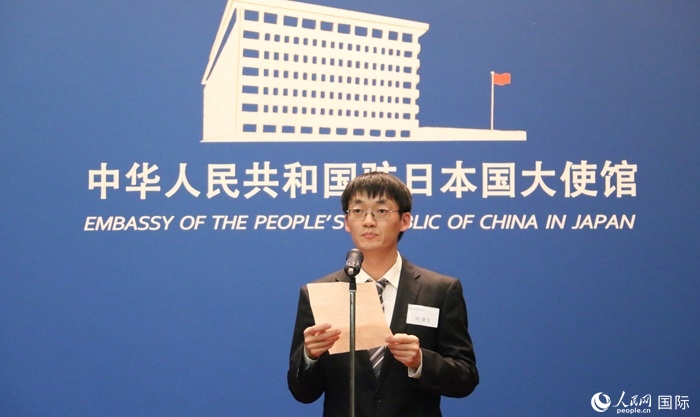 獲獎學(xué)生代表、大阪大學(xué)博士生劉亞飛發(fā)表感言。人民網(wǎng) 許可攝