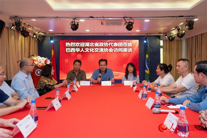 湖北省政協(xié)經(jīng)濟委員會主任王兆民（中）在座談會上致辭。 人民網(wǎng)記者 陳海琪攝