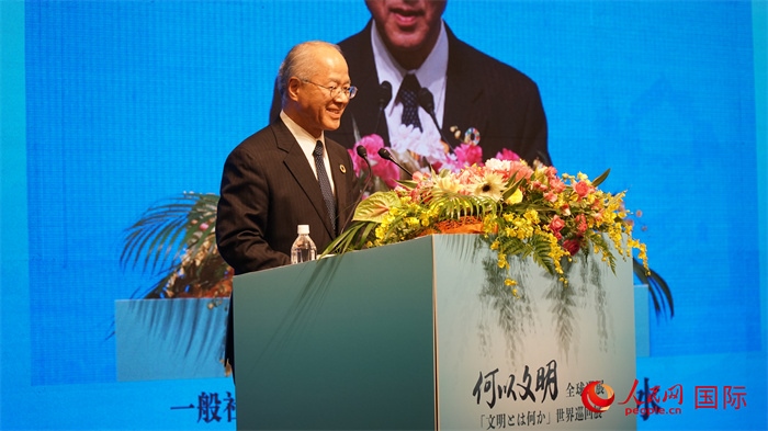 日本日中協(xié)會(huì)理事長(zhǎng)瀨野清水致辭。人民網(wǎng) 蔣曉辰攝
