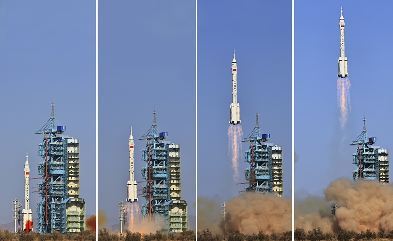 2023年10月26日，神舟十七號載人飛船發(fā)射升空過程（拼版照片）