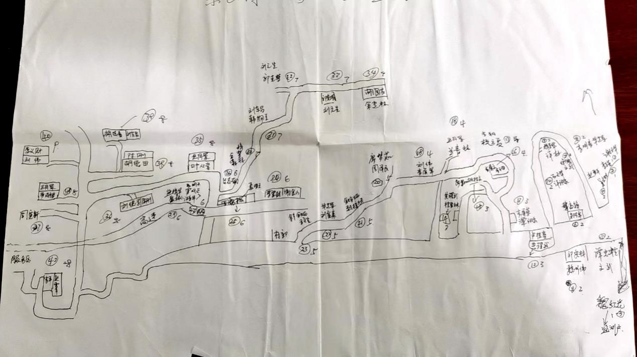 姚國(guó)生的手繪地圖上，密密麻麻地記錄著脫貧戶人員信息。人民網(wǎng)記者 邱燁攝。