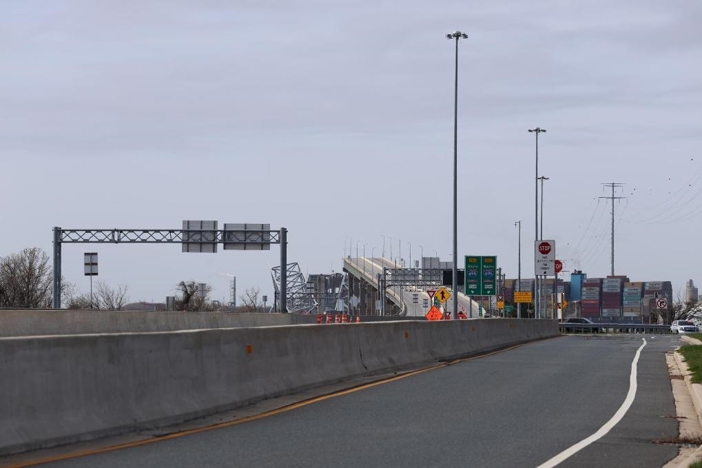 這是3月26日在美國馬里蘭州巴爾的摩拍攝的坍塌的大橋。新華社記者胡友松攝