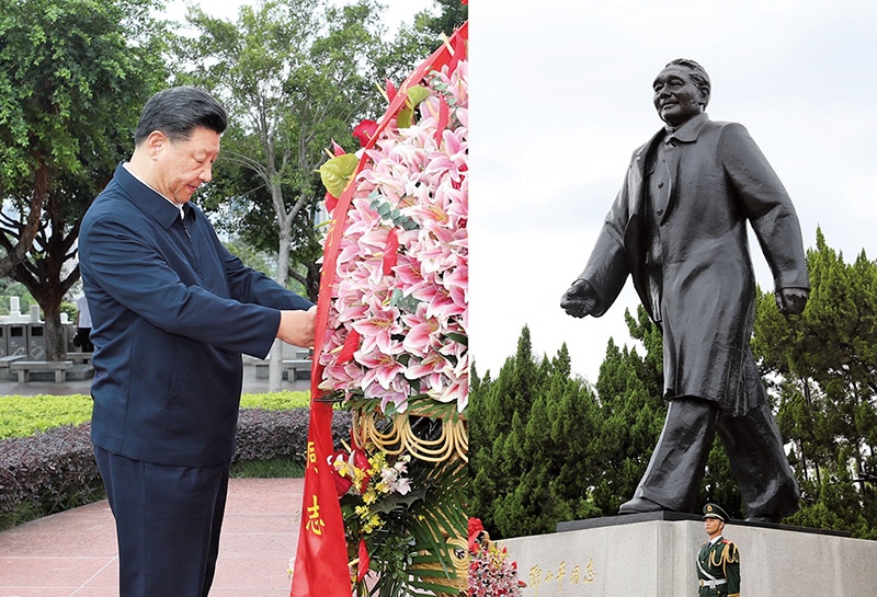 2020年10月14日，深圳經濟特區(qū)建立40周年慶祝大會在廣東省深圳市隆重舉行。中共中央總書記、國家主席、中央軍委主席習近平在會上發(fā)表重要講話。這是當天下午，習近平來到蓮花山公園，向鄧小平同志銅像敬獻花籃。 新華社記者 王曄/攝
