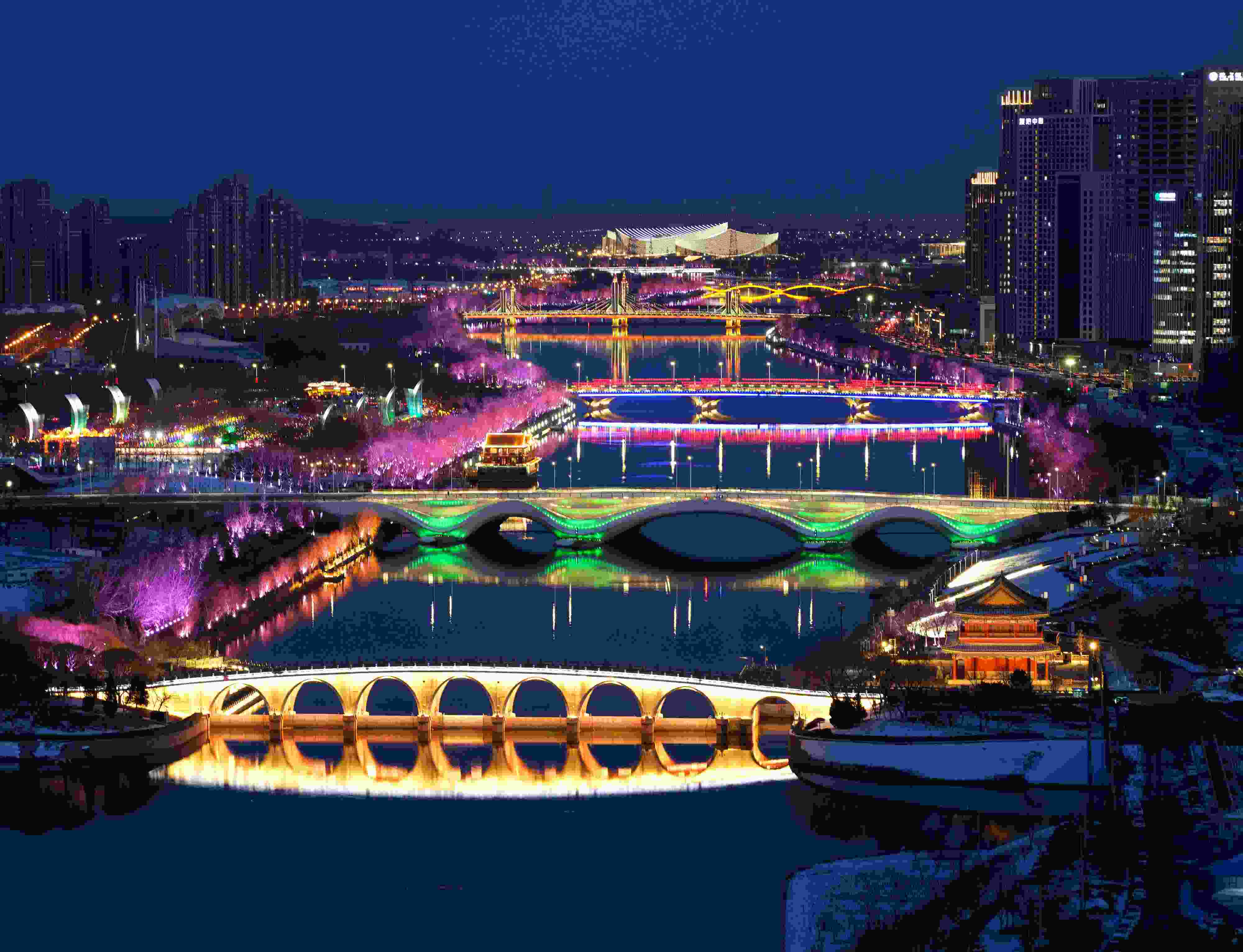 2024年2月22日，京杭大運(yùn)河北京通州段夜景。