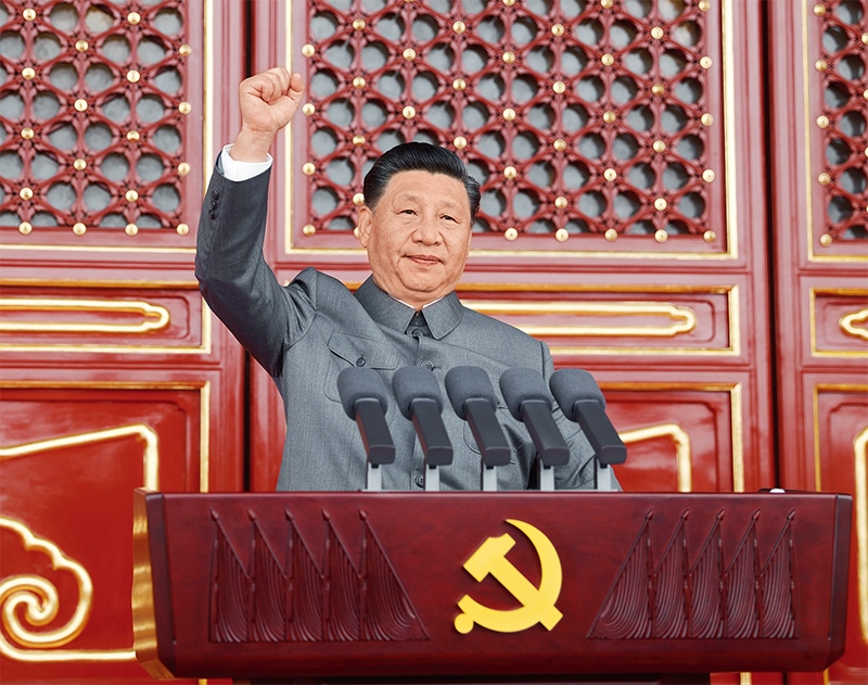 2021年7月1日，慶祝中國(guó)共產(chǎn)黨成立100周年大會(huì)在北京天安門(mén)廣場(chǎng)隆重舉行。中共中央總書(shū)記、國(guó)家主席、中央軍委主席習(xí)近平發(fā)表重要講話。 新華社記者 鞠鵬/攝