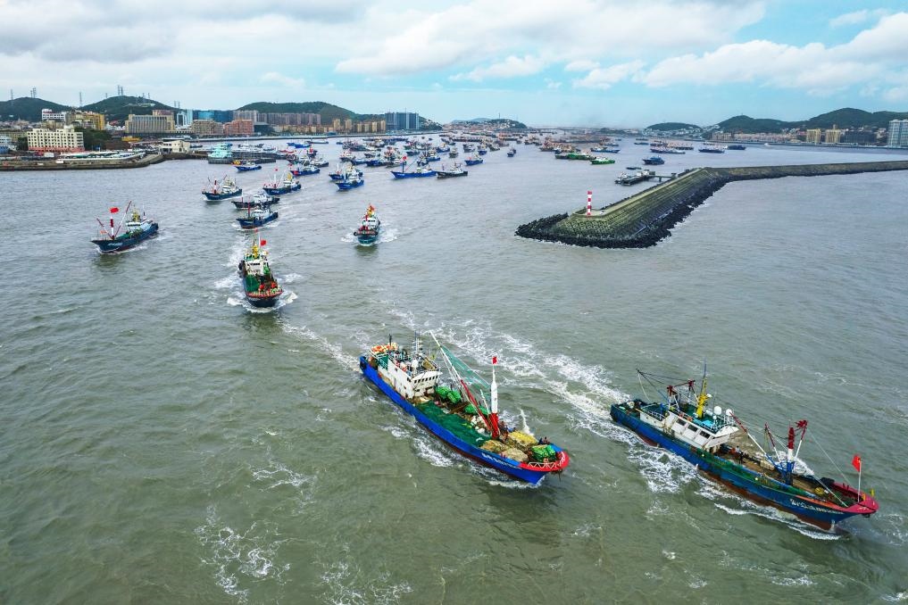 舟山沈家門水域漁船集中出海。（浙江海事局供圖）