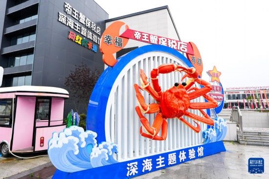 這是9月20日拍攝的位于吉林省琿春市的東北亞跨境電商產(chǎn)業(yè)園內(nèi)的帝王蟹保稅店。新華社記者 許暢 攝