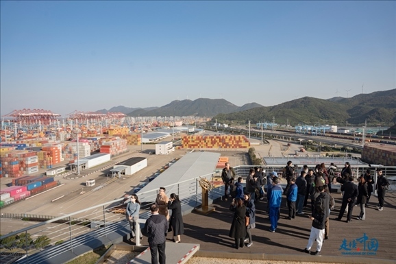 媒體團(tuán)走進(jìn)寧波舟山港北侖港區(qū)。環(huán)球網(wǎng)供圖