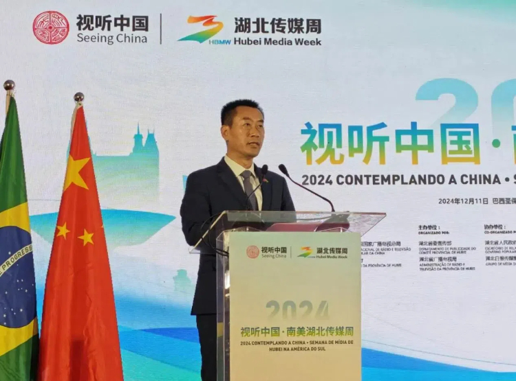 中國駐巴西圣保羅總領事館副總領事田玉震在開幕式上致辭。 中國駐巴西圣保羅總領事館供圖