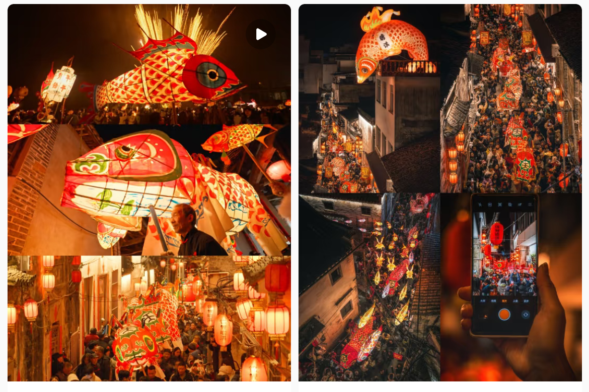 魚燈相關(guān)視頻、圖片獲得數(shù)萬點(diǎn)贊。社交媒體截圖