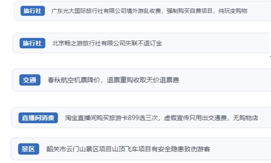 網(wǎng)友在“人民投訴”平臺反映涉旅游消費(fèi)相關(guān)糾紛。（“人民投訴”用戶投訴截圖）